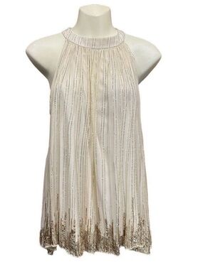 Ranna Gill cream gold sequin party top Small Anthropologie metallic party